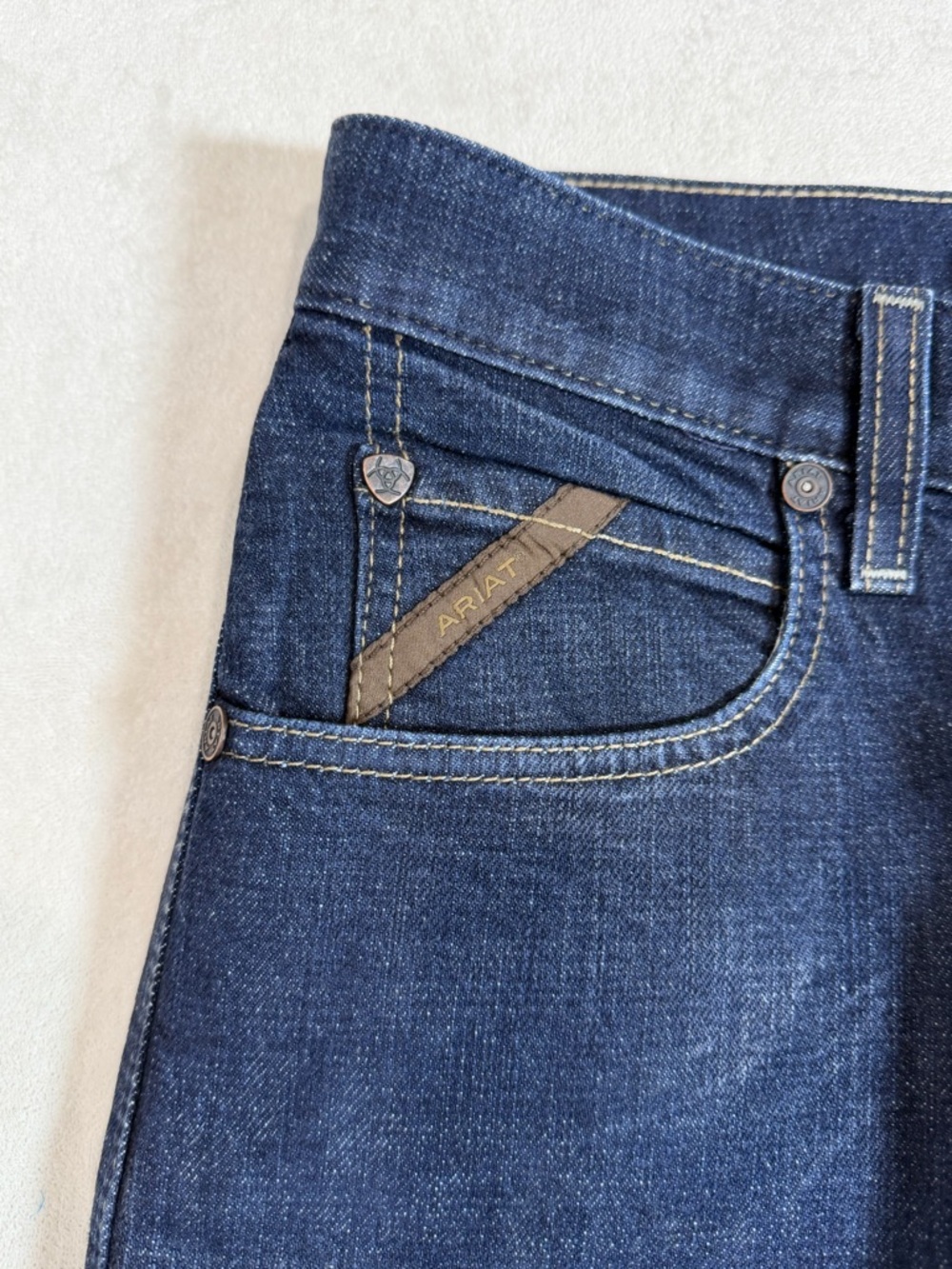 Ariat 30W 36 M1 Vintage Straight Leg Starched Men's Dark Blue Denim Jeans - Picture 5 of 11